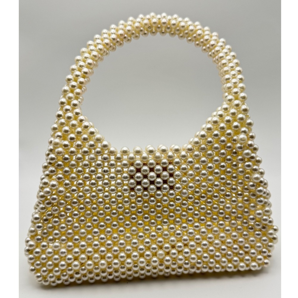 Vintage Faux Pearl Beaded Handbag Cream White Clutch